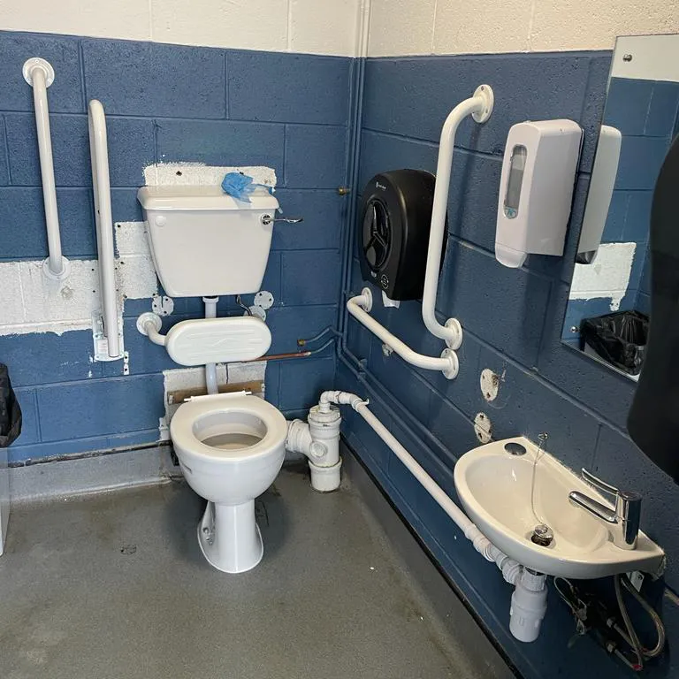 a bathroom with a toilet and a sink